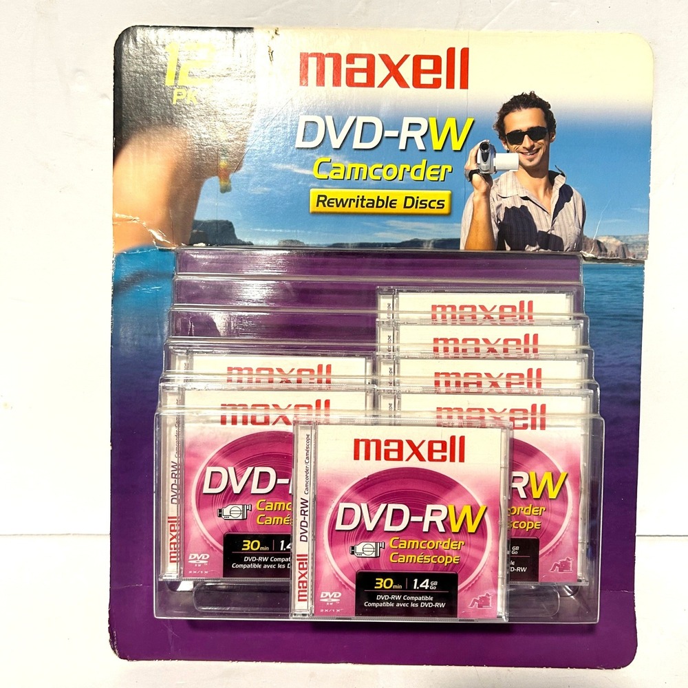 Maxell DVD-RW Camcorder Discs 12 Pack 1.4GB 30Min New Rewritable 8cm Mini DVD